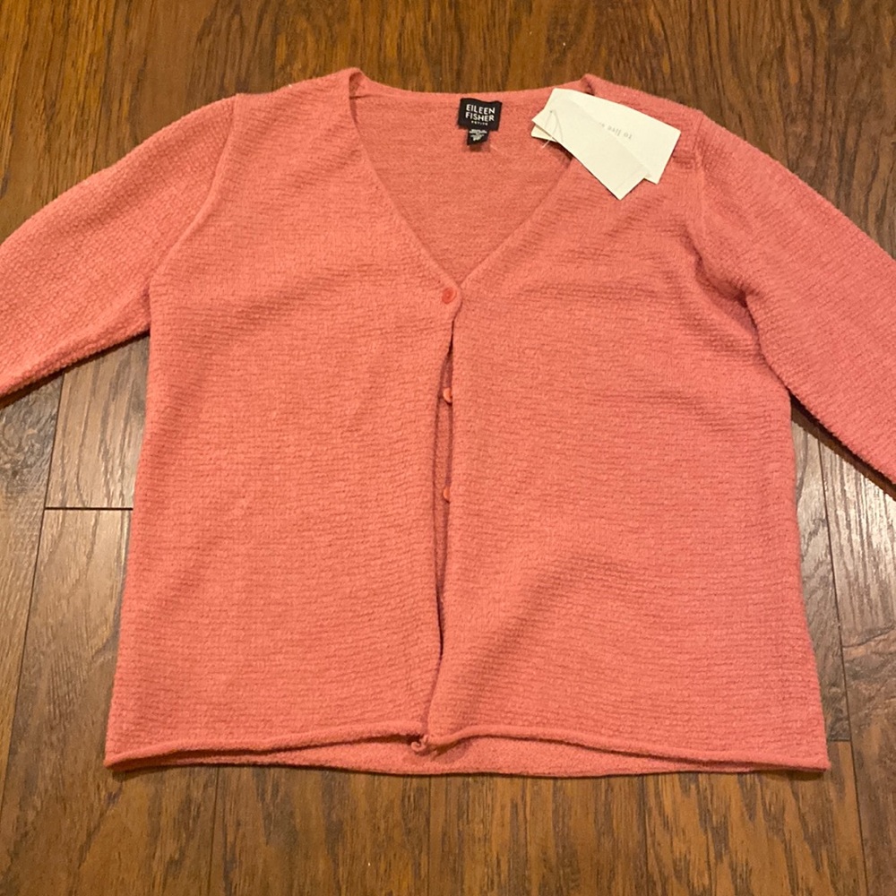 eileen fisher posey v neck cardigan italian yarn/washable wool NWT